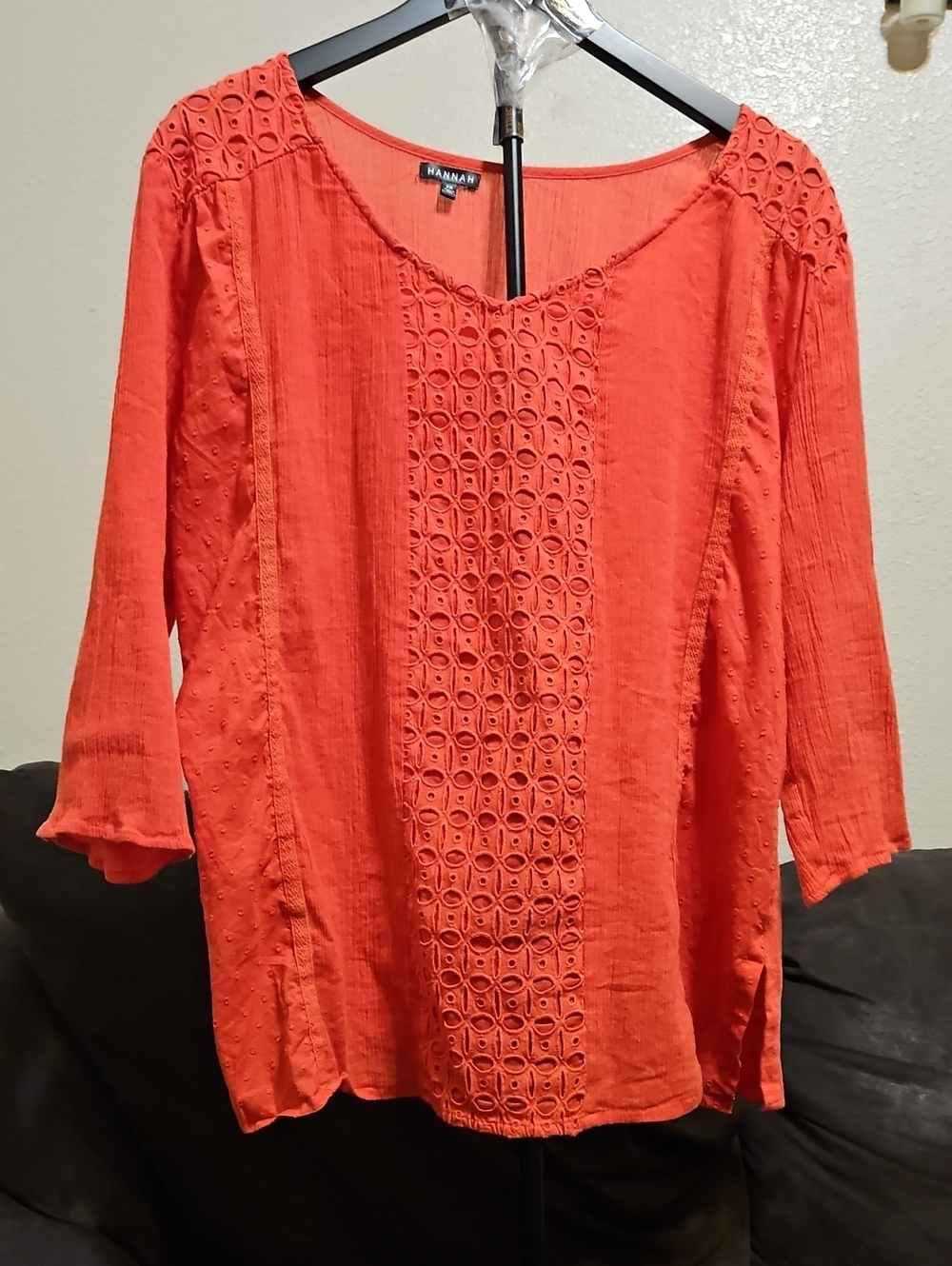 Hannah Coral Crochet-Front Women’s Tunic Top